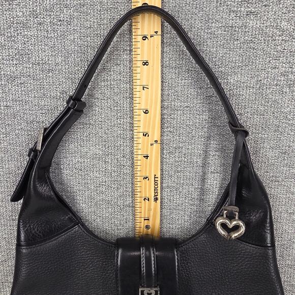 BRIGHTON WOMEN'S BLACK DANIA LEATHER HANDBAG HEART CHARM FLAP CLOSURE 14X11X5 - Picture 15 of 15